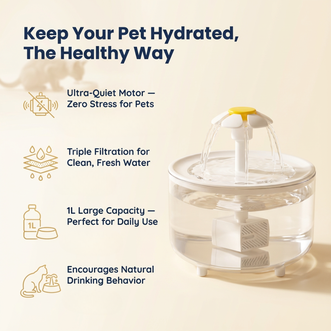PureFlow Hydration Fountain – Triple-Filter Cat Water System
