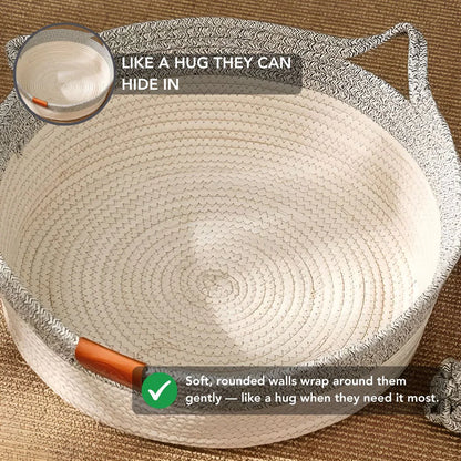 Woven Comfort Basket – Soft Cotton Bed for Cats